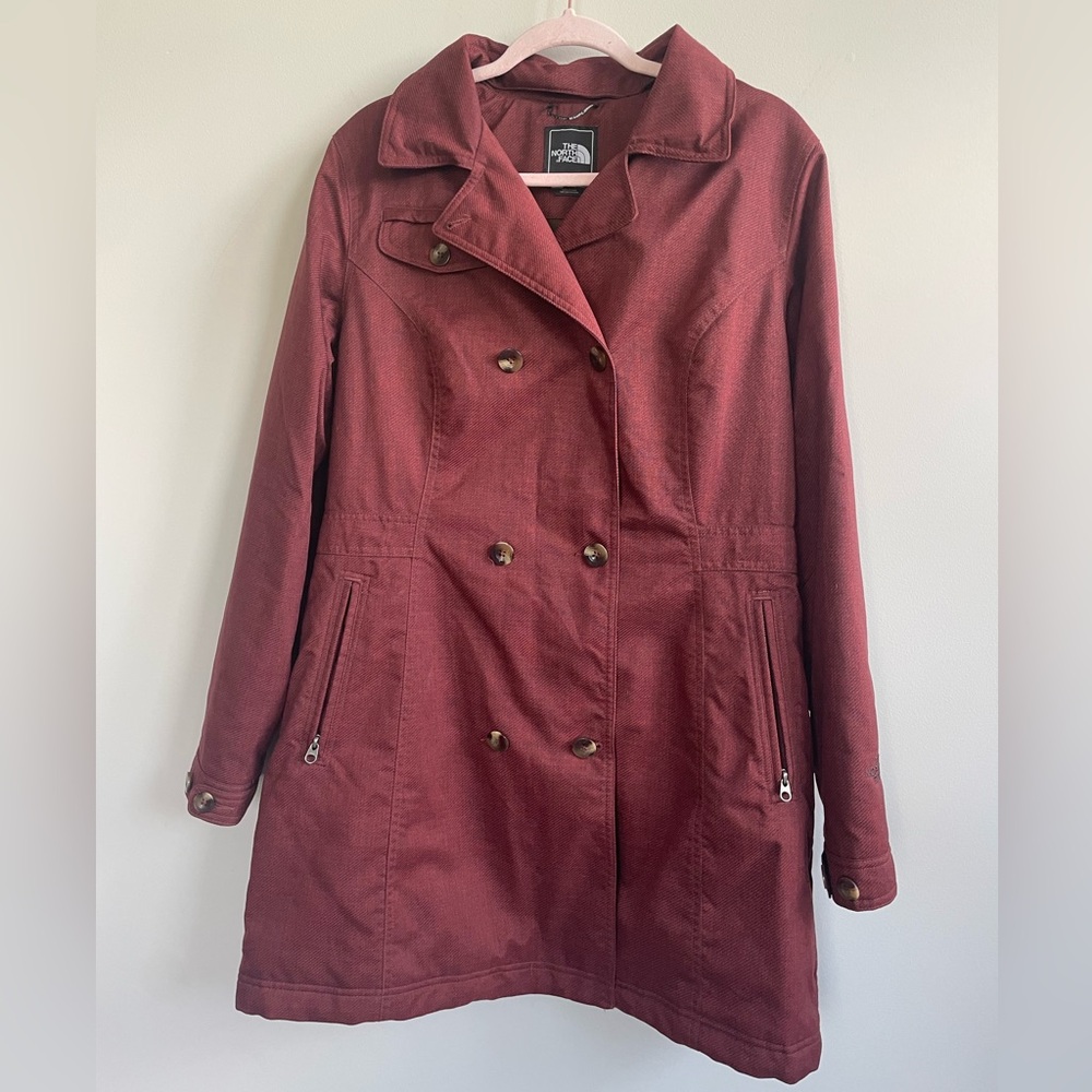 North Face Burgundy Boulevard Jacket Faux Fur Removeable Collar Hidden Zipper - Picture 3 of 13